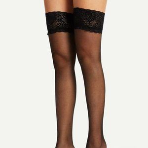 Worn Thigh High Lace Trim Stockings